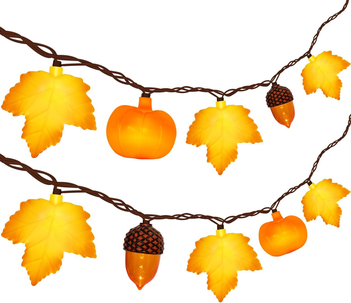 8.5Ft Fall Thanksgiving Decor String Lights, 10 LED Maple Leaves Acorn Pumpkins Lights Home Porch Fireplace Autumn Harvest Party, Indoor Outdoor Thanksgiving Decor, Plug in