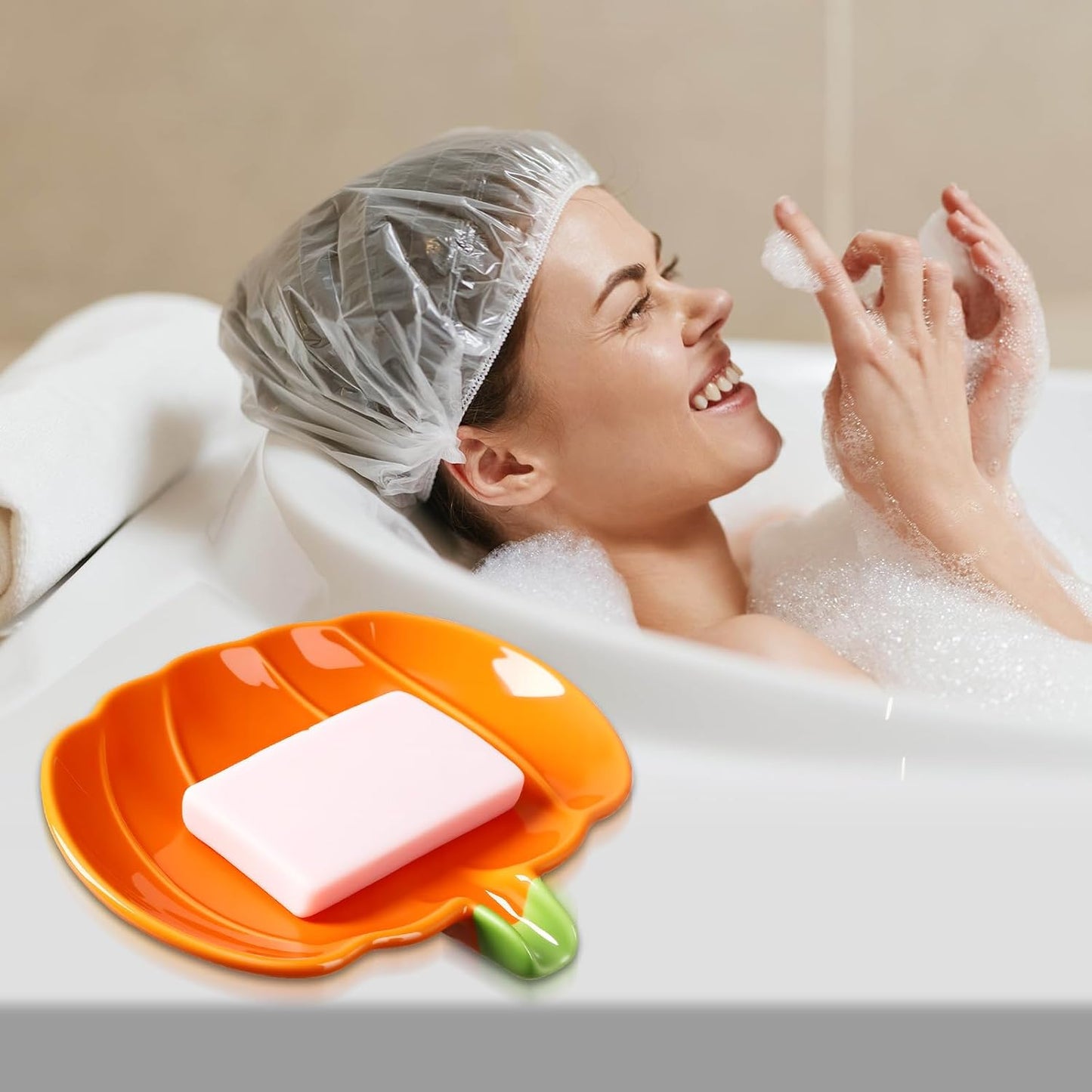 Ceramic Pumpkin Soap Dishes Elegant Shower Soap Dish Holder Fall Spoon Rest Bathroom / Set of 2