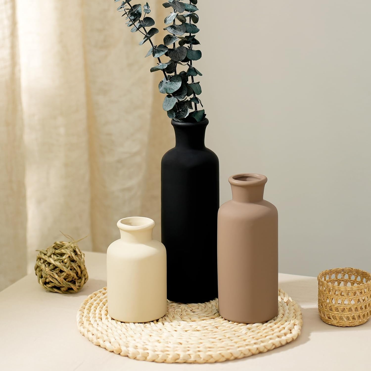 Ceramic Vase / Black Mix Set - White#2 / Set of 3