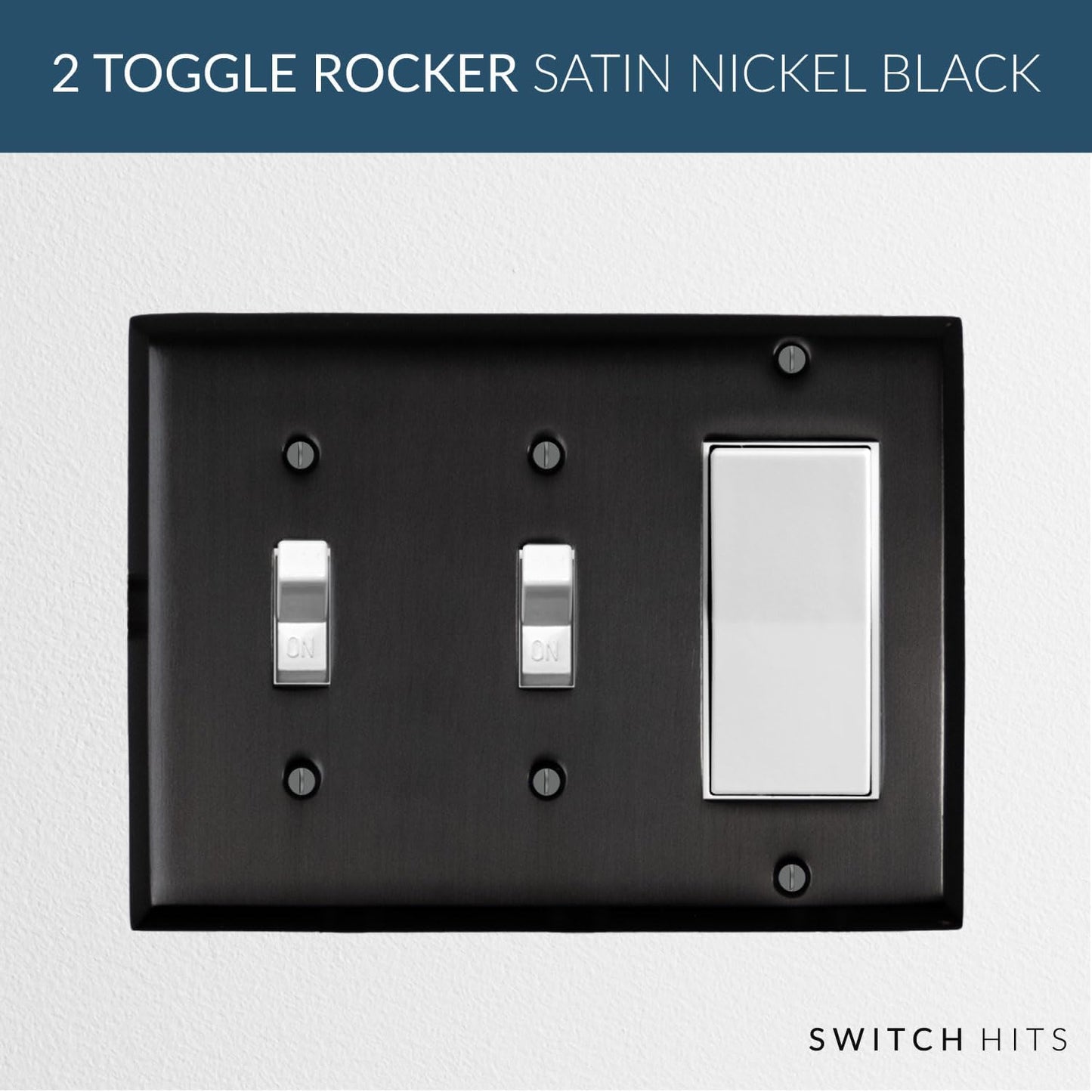 Satin Nickel Black Outlet Wall Plate | 2 Toggle - 1 GFI Rocker | 6.25" x 4.5" | Hand-Polished Brass Construction
