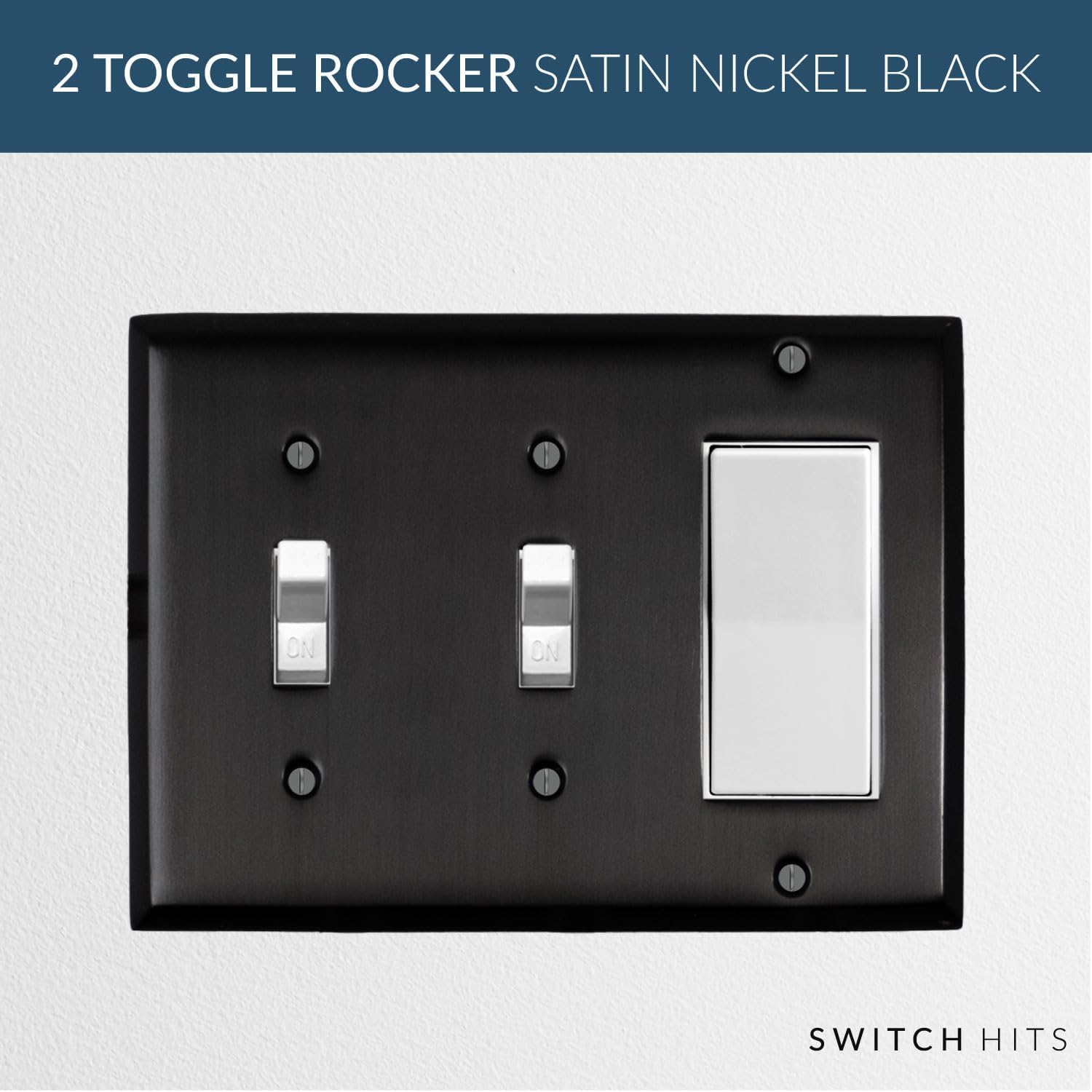 Satin Nickel Black Outlet Wall Plate | 2 Toggle - 1 GFI Rocker | 6.25" x 4.5" | Hand-Polished Brass Construction
