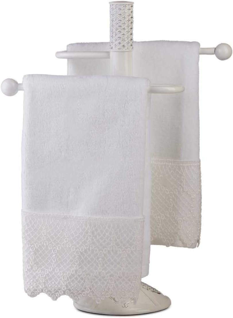 Creative Scents Fingertip Towels for Bathroom (11x18 inches) Towel Set of 4, Soft Velour Finish, Gorgeous Lace Trim