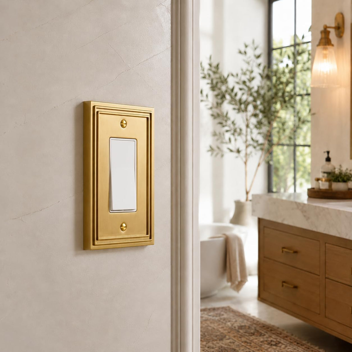 Rio Salto Gold Light Switch Cover Plate Decorative Outlet Cover Rocker Decorator Paddle GFCI Brushed Brass Gold Metal