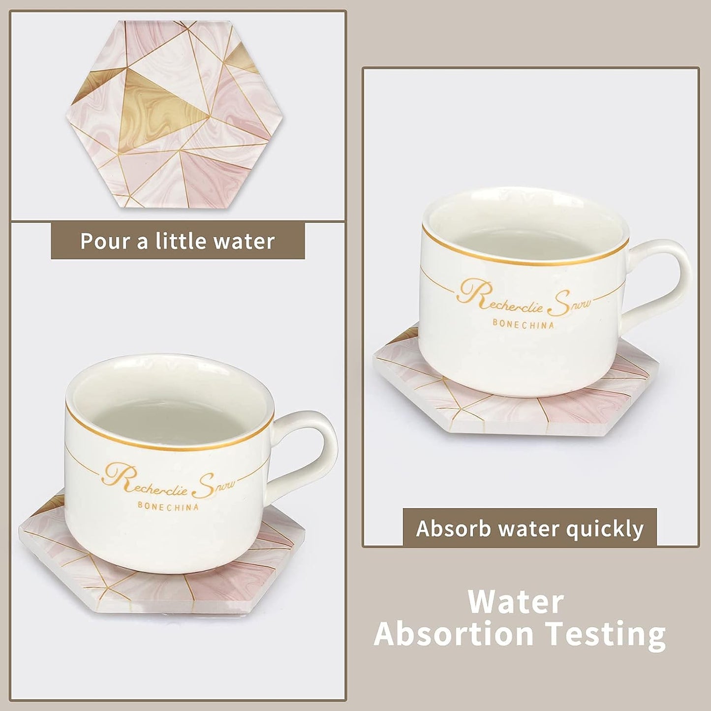 Holder Gold Absorbent Drink Unique Coaster Ceramic Table Coaster Set Funny / Pink / Set of 6