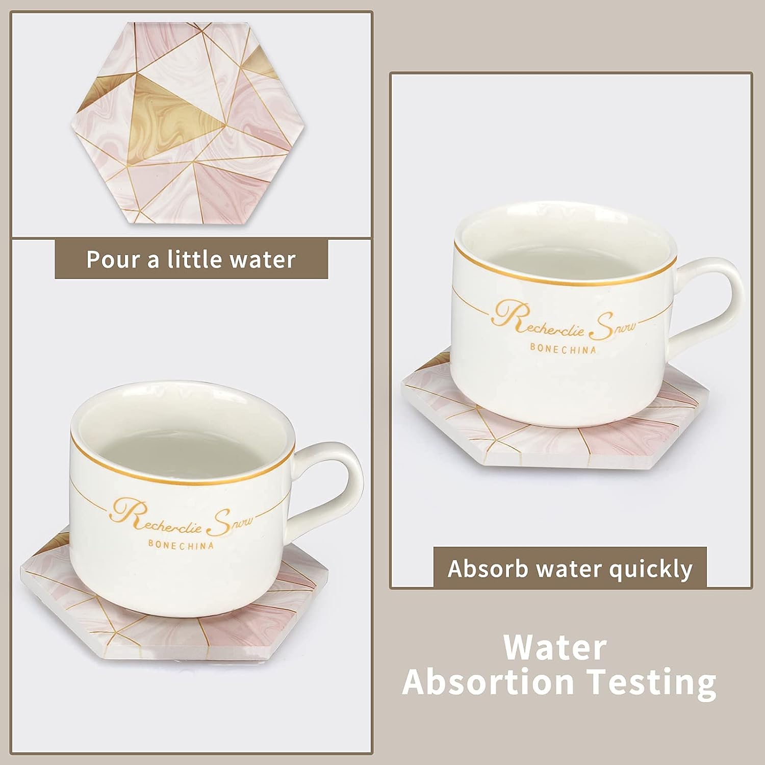 Holder Gold Absorbent Drink Unique Coaster Ceramic Table Coaster Set Funny / Pink / Set of 6