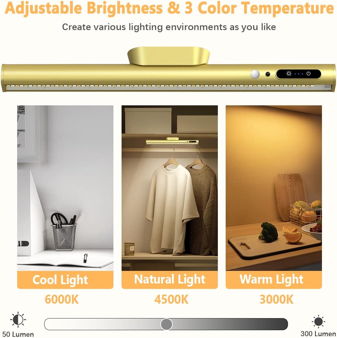 Hapfish Motion Sensor LED Light Bar Indoor,Under Cabinet Lighting Wireless | Rechargeable Magnetic Battery Powered