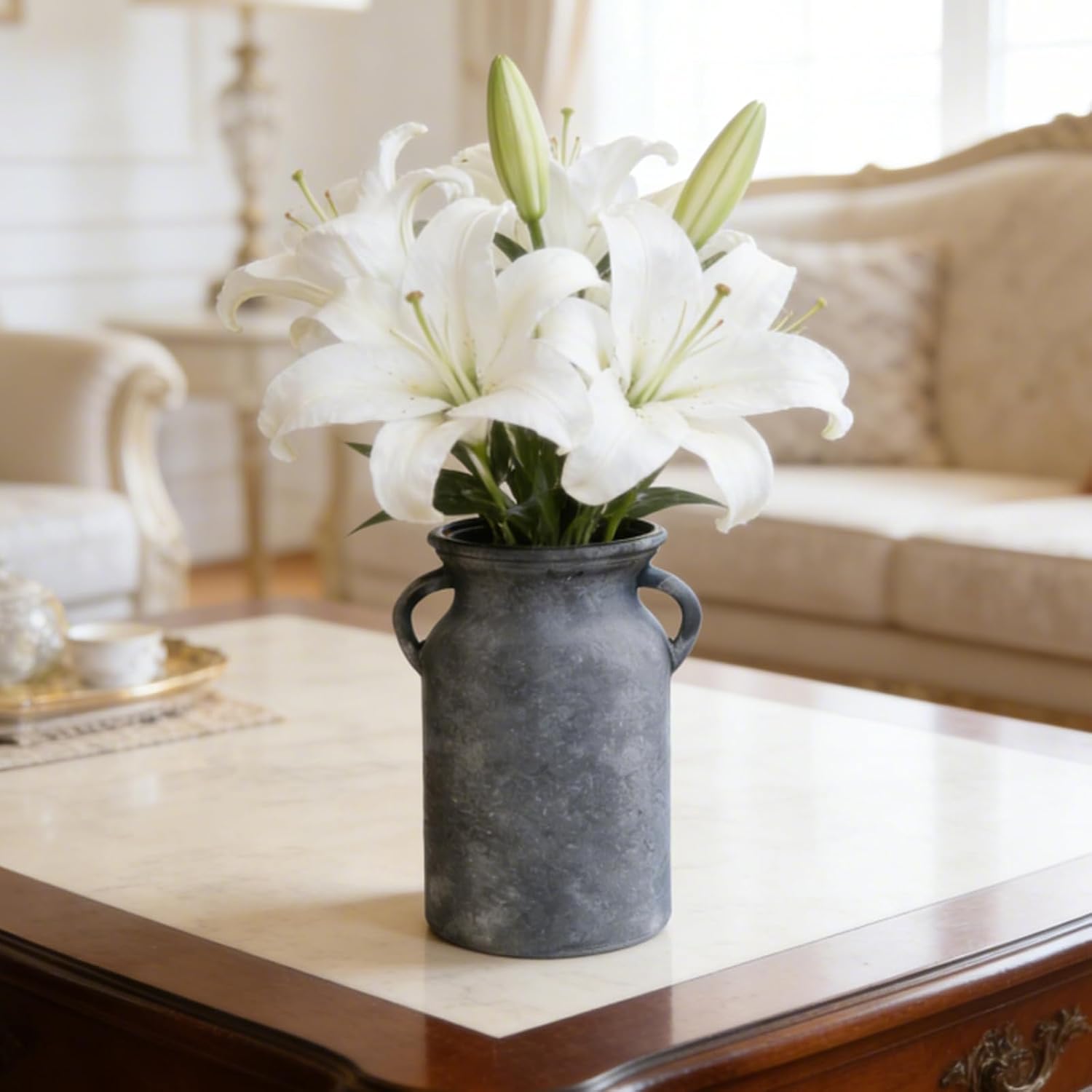 Glass Vase / Rustic Imitation Ceramic Flower Vase / Black / 8 Inch