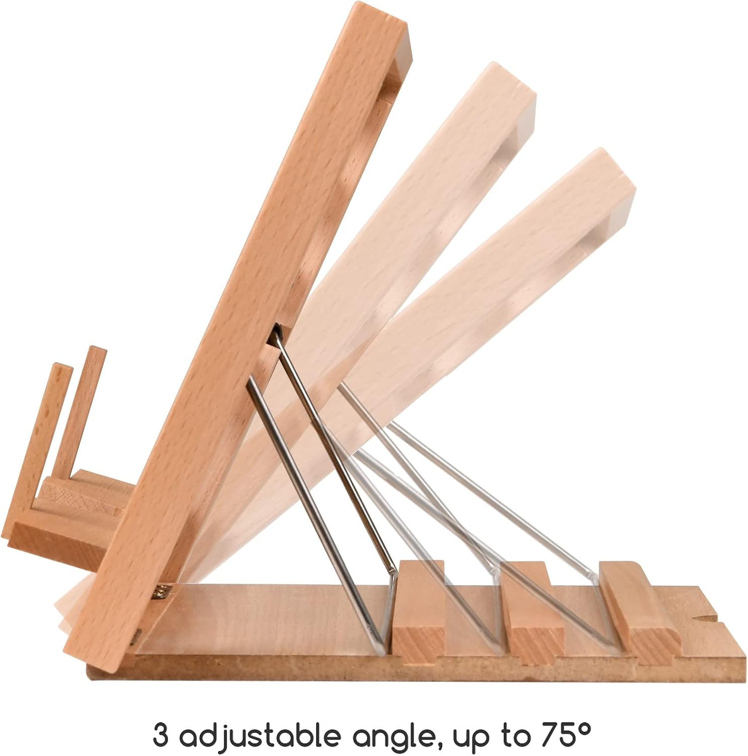 MEEDEN Book Stand with Page Holder Clips: 13.39" x 9.25" Cookbook Holders | Adjustable Foldable Solid Beechwood MacBook
