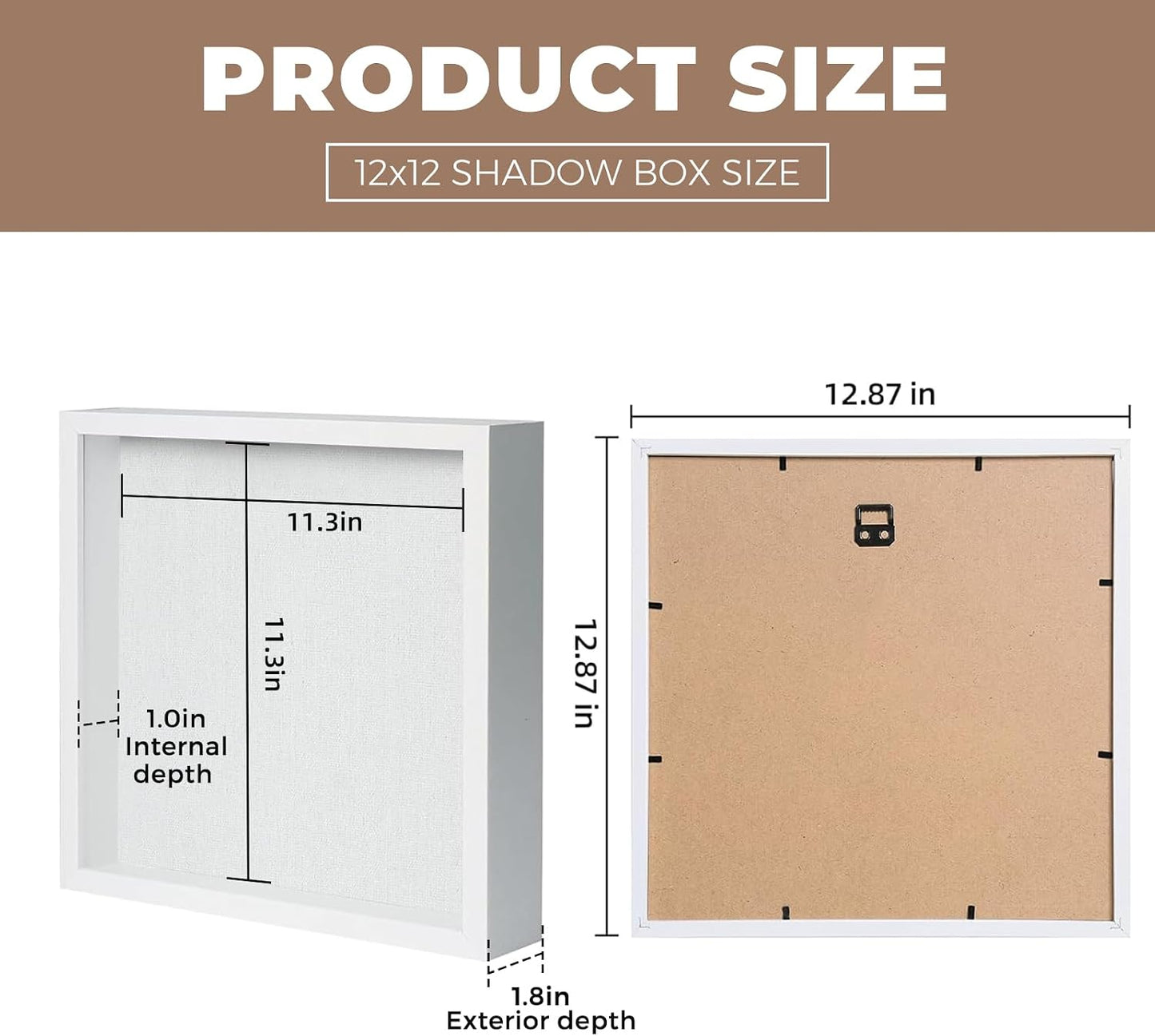 Muzilife 12x12 Shadow Box Wood Picture Frame, Tempered Glass, White | FSC-Certified MDF | Soft Acid-free Linen Board
