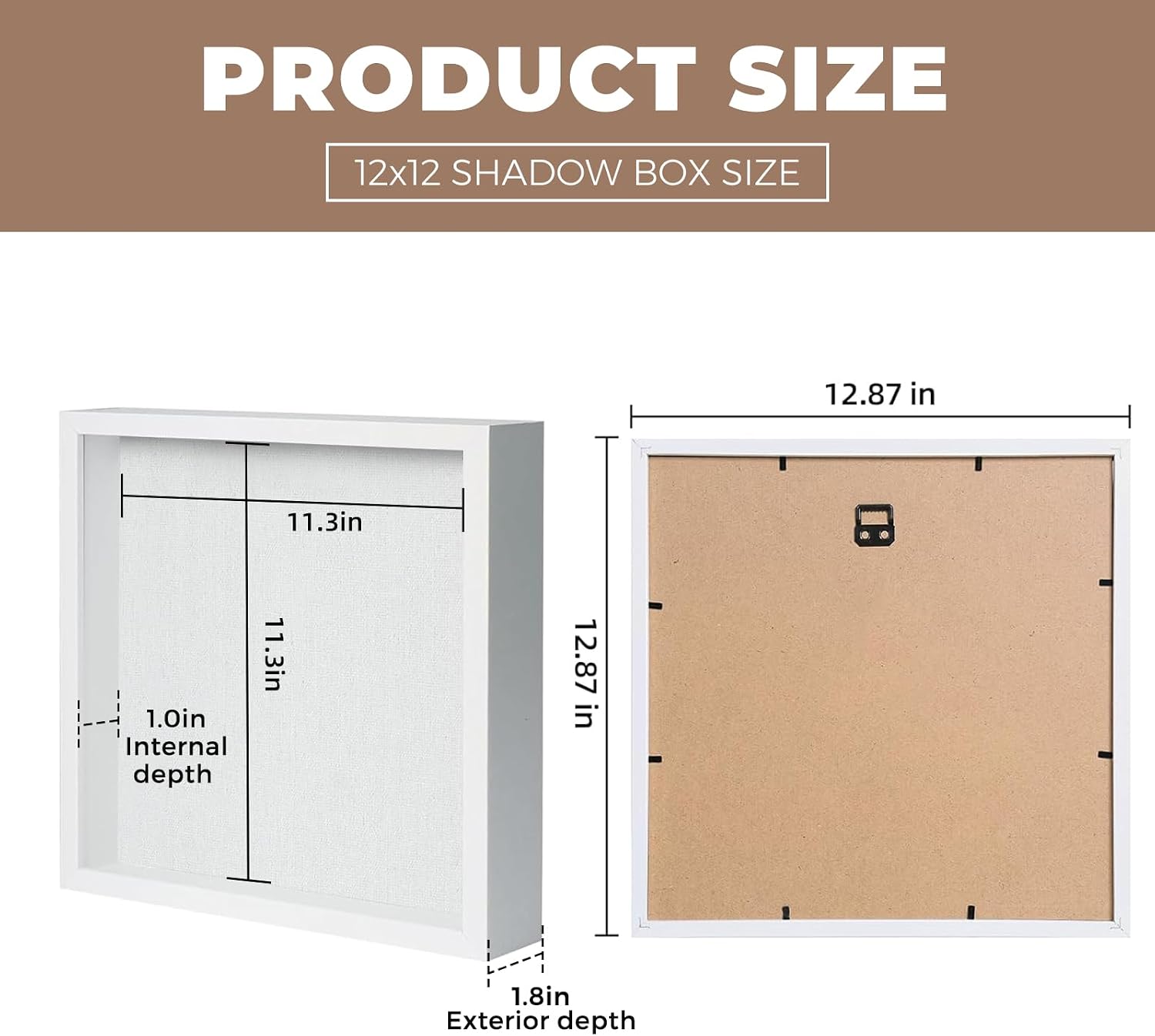 Muzilife 12x12 Shadow Box Wood Picture Frame, HD Glass, 2PCS, White | FSC-Certified MDF | Soft Acid-free Linen Board
