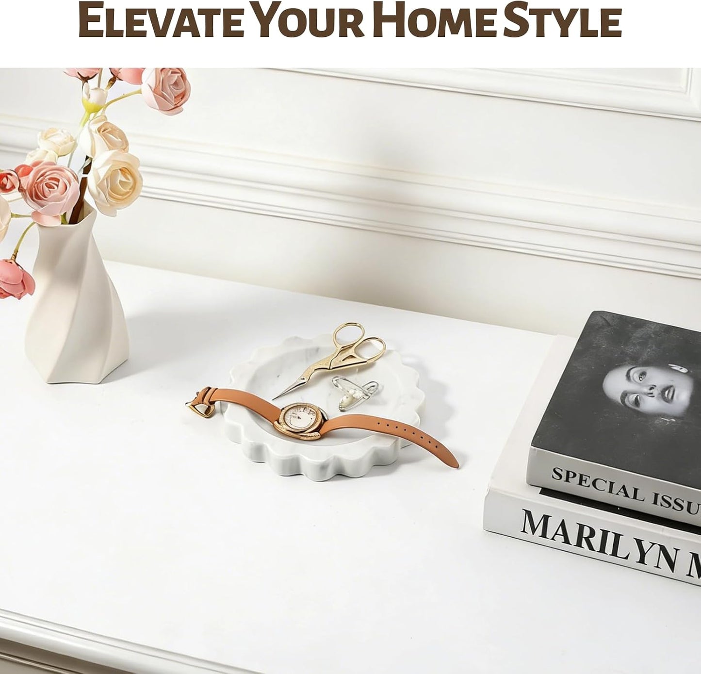 5.51" Scalloped Marble Tray / Carrara / D=5.51 / Natural