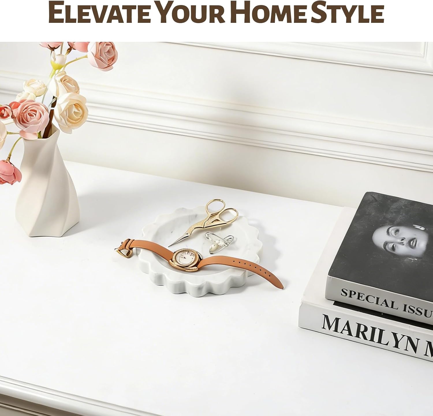 5.51" Scalloped Marble Tray / Carrara / D=5.51 / Natural