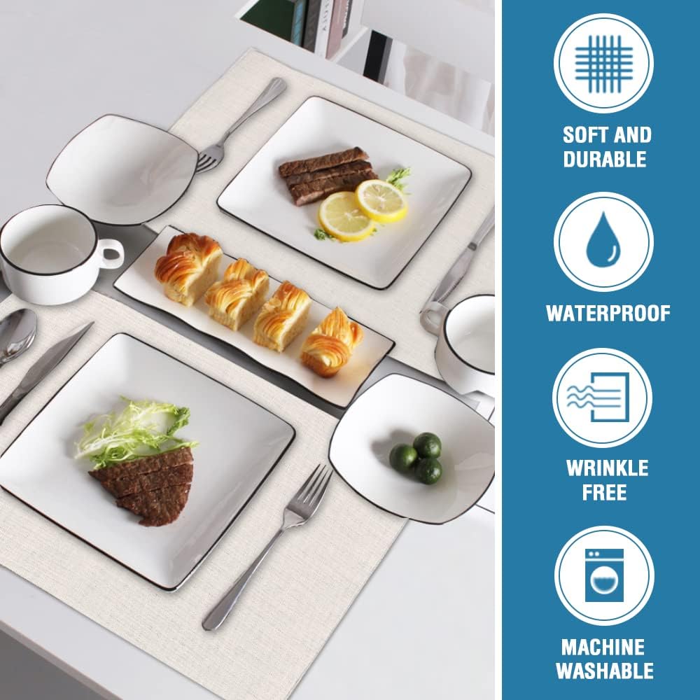 H.VERSAILTEX Linen Placemats Set of 8 Premium Solid Table Placemats for Dining Table Spill-Proof Waterproof Table Mats