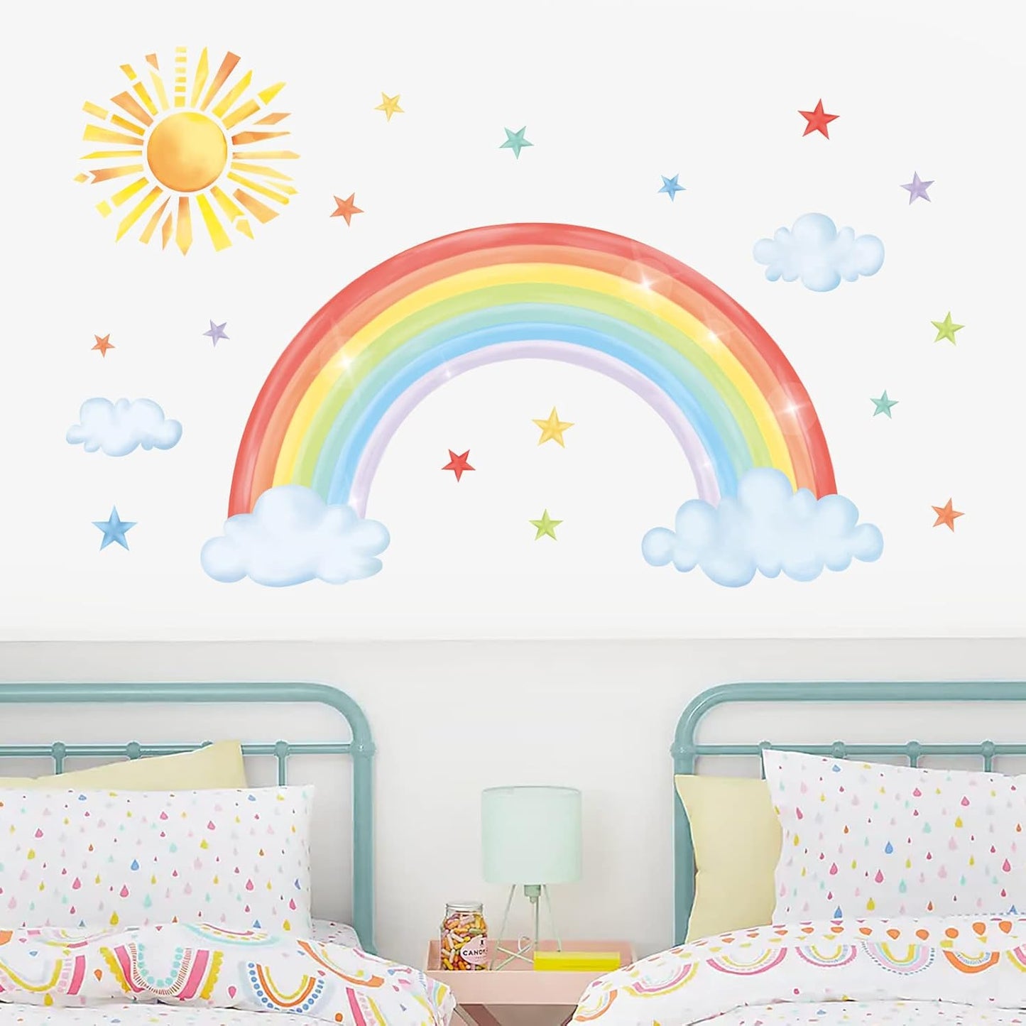 Large Rainbow Wall Decals Sun Cloud Star Wall Stickers Baby Nursery Girls Bedroom Living Room / B