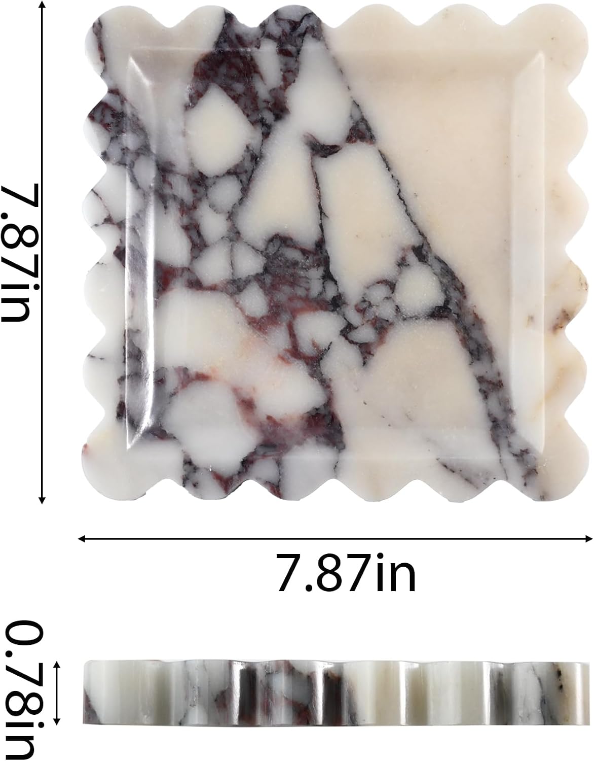 Scalloped Square Marble Decorative Tray / Calacatta Viola / Natural