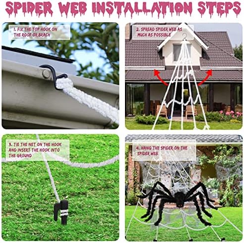 Halloween Decorations, 200" Triangular Spider Web +59" Giant Spider