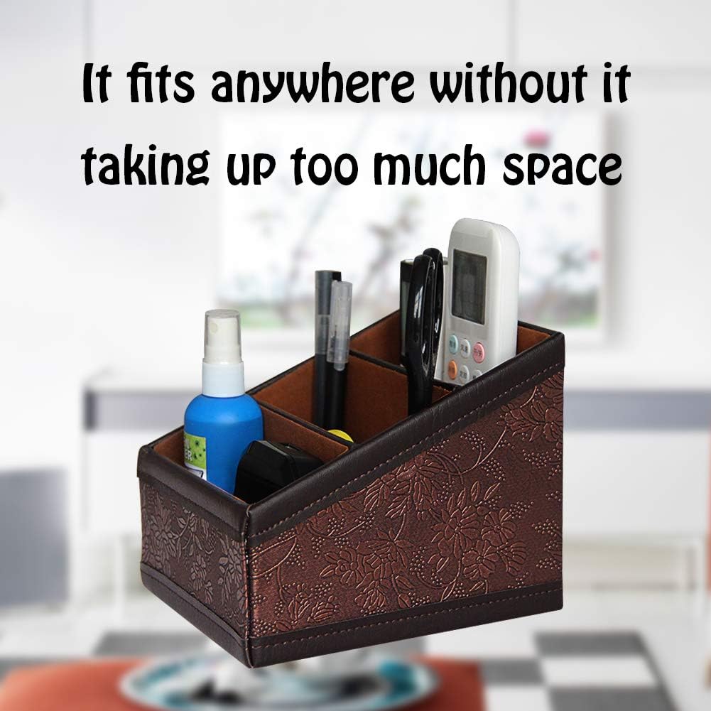 PU Leather Remote Control Holder Storage Container for TV Remote Phone Caddy Eyeglasses / Brown