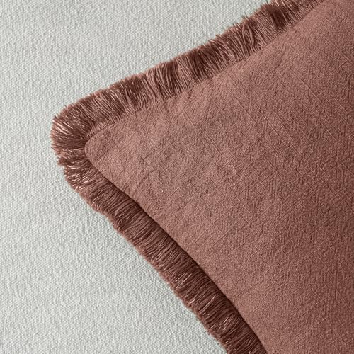 MIULEE Linen Fringe Decorative Fall Throw Pillow Covers Autumn Glaze 18x18
