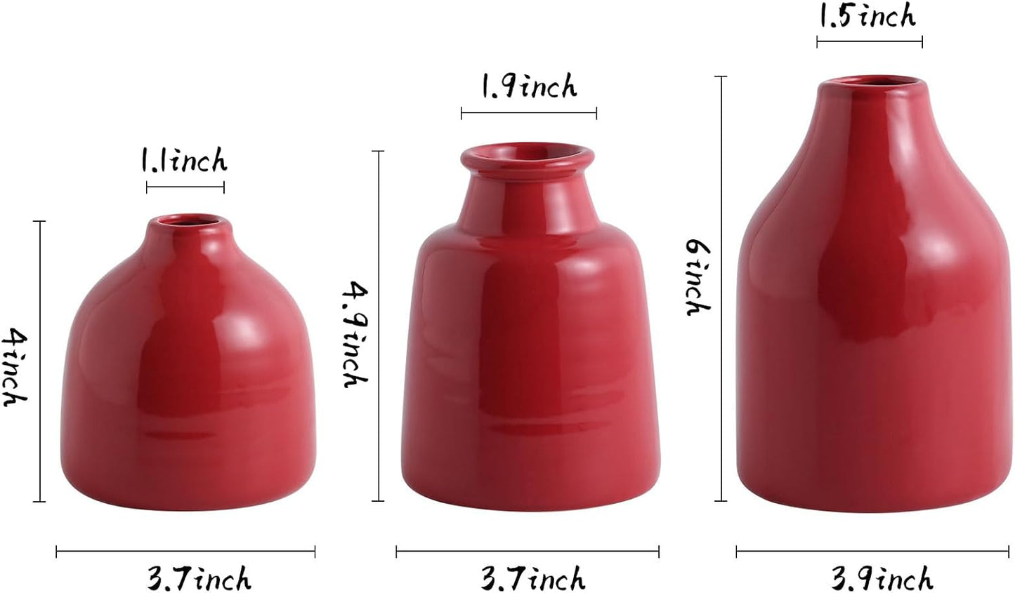 Red Small Vase for Modern Home Decor / 3 Vase Set- Red / Set of 3