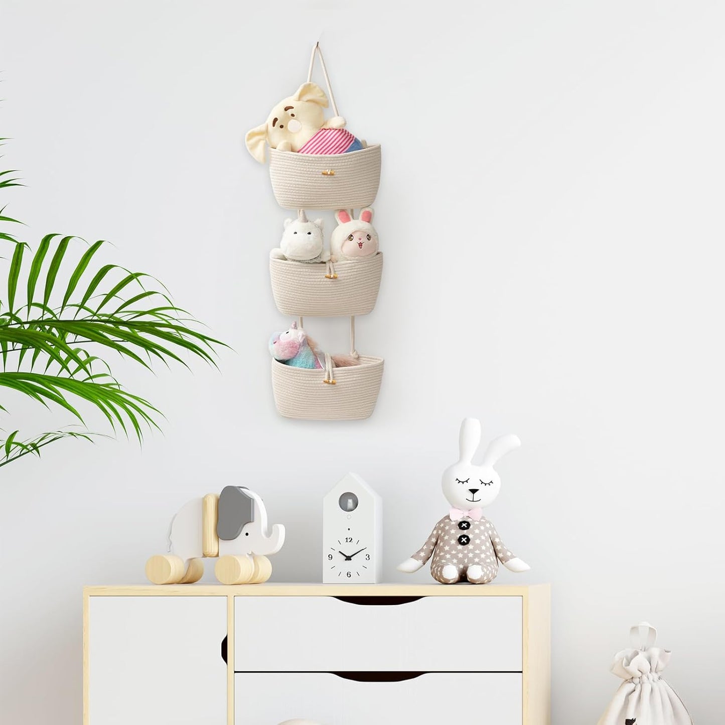 3-Tier Woven Cotton Storage Organizer Bag / White / 3 Tier+button