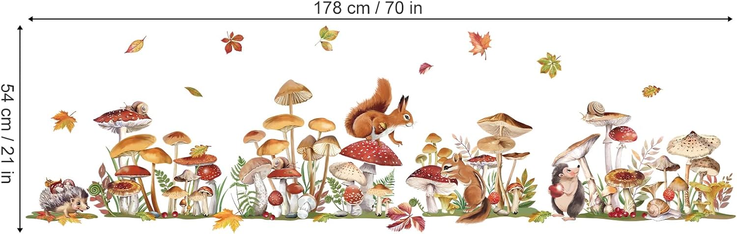 Mushroom Wall Decals Woodland Squirrel Grass Spring Baseboard Skirting Line Wall Stickers Bedroom