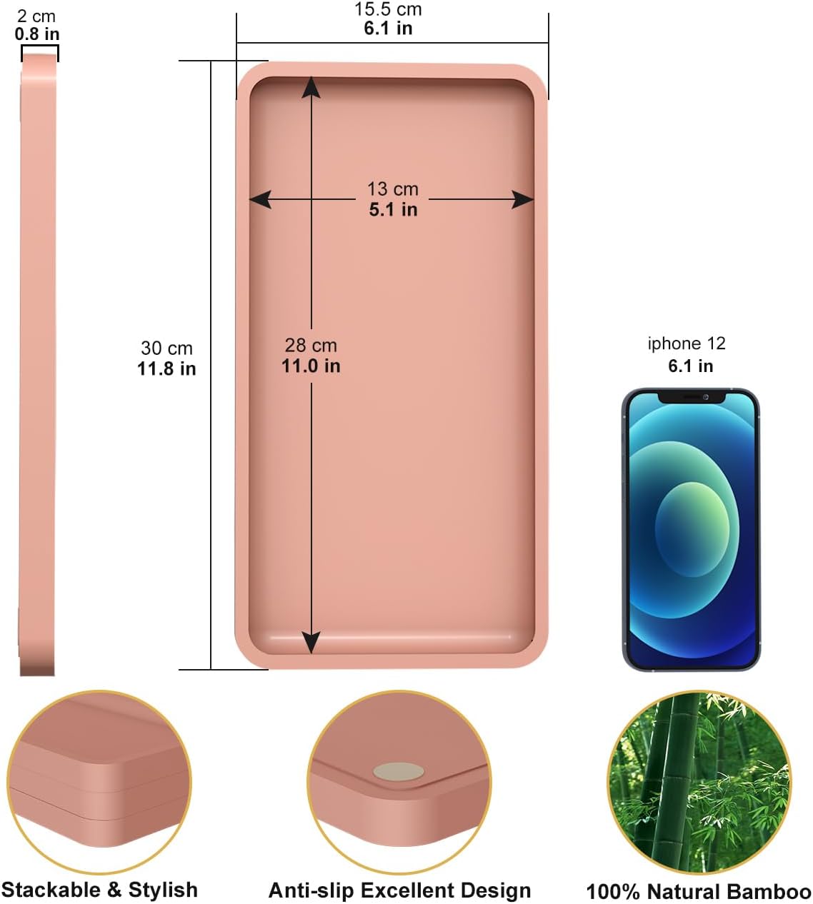 Perfume Small Decorative Tray / Pink / 11.8 x 6.1 x 0.8