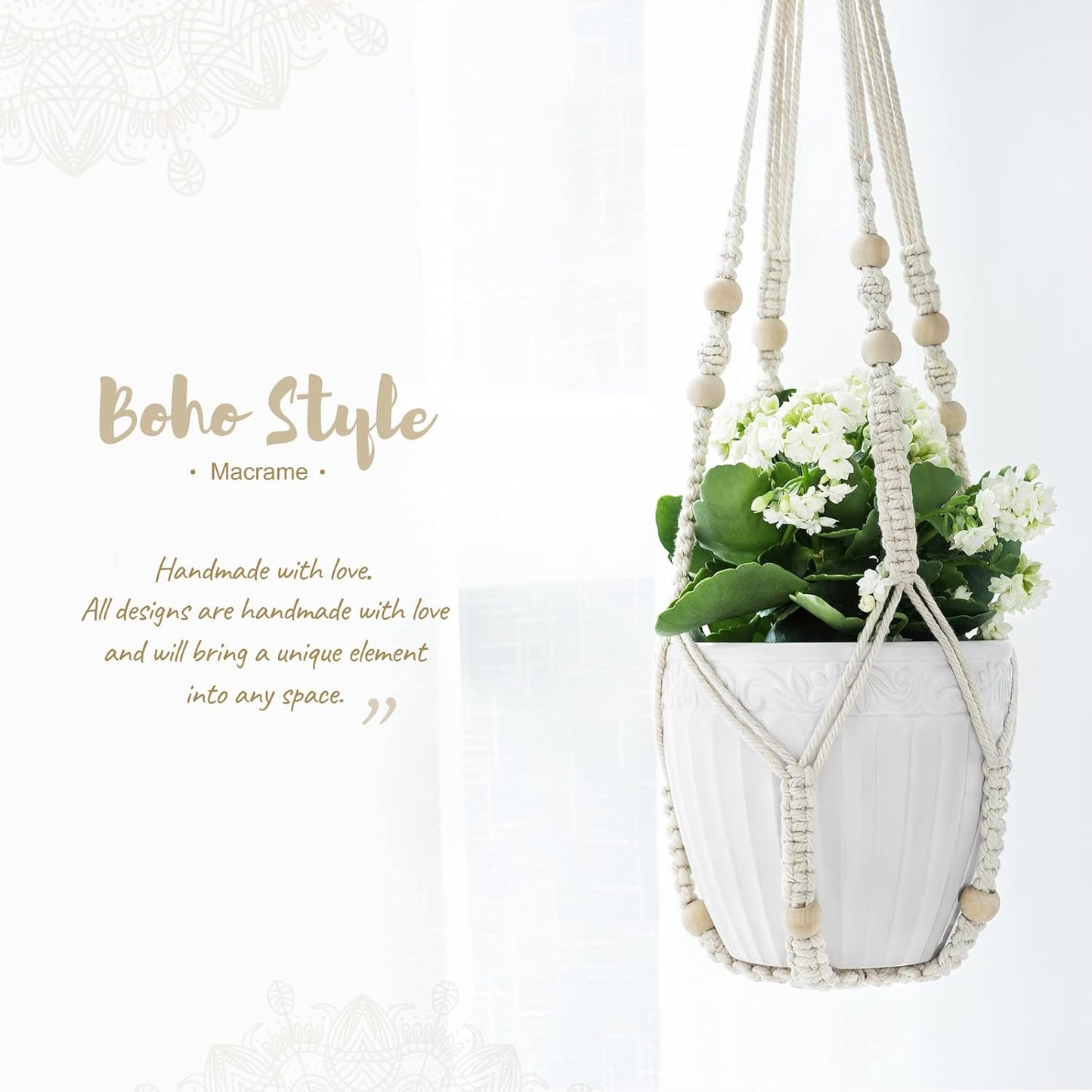 Macrame Plant Hangers Indoor Different Size Hanging Planter Basket / Medium / Ivory / Set of 3