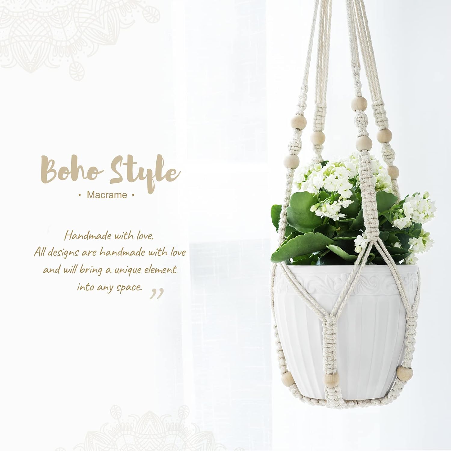 Macrame Plant Hangers Indoor Different Size Hanging Planter Basket / Medium / Ivory / Set of 3