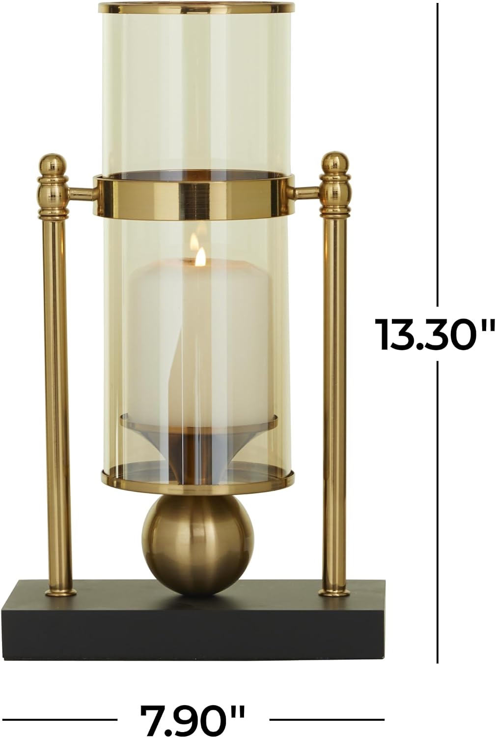 CosmoLiving by Cosmopolitan Metal Pillar Candle Holder with Metal Stand, 8" x 4" x 13", Gold