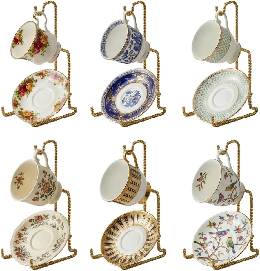 Gold Tea Cup Display Stand Metal Twist Wire Teacup / 6.5 Inch Gold Twist Wire / 6.5 Inch / Set of 6