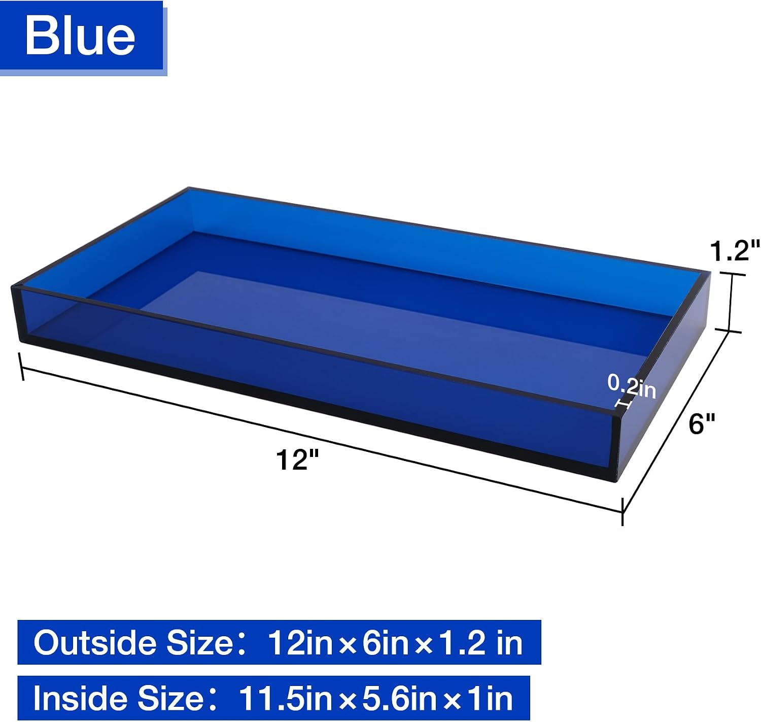 Acrylic Tray 5mm Thicken for Vanity Makeup / Blue / 12 x 6 x 1.2