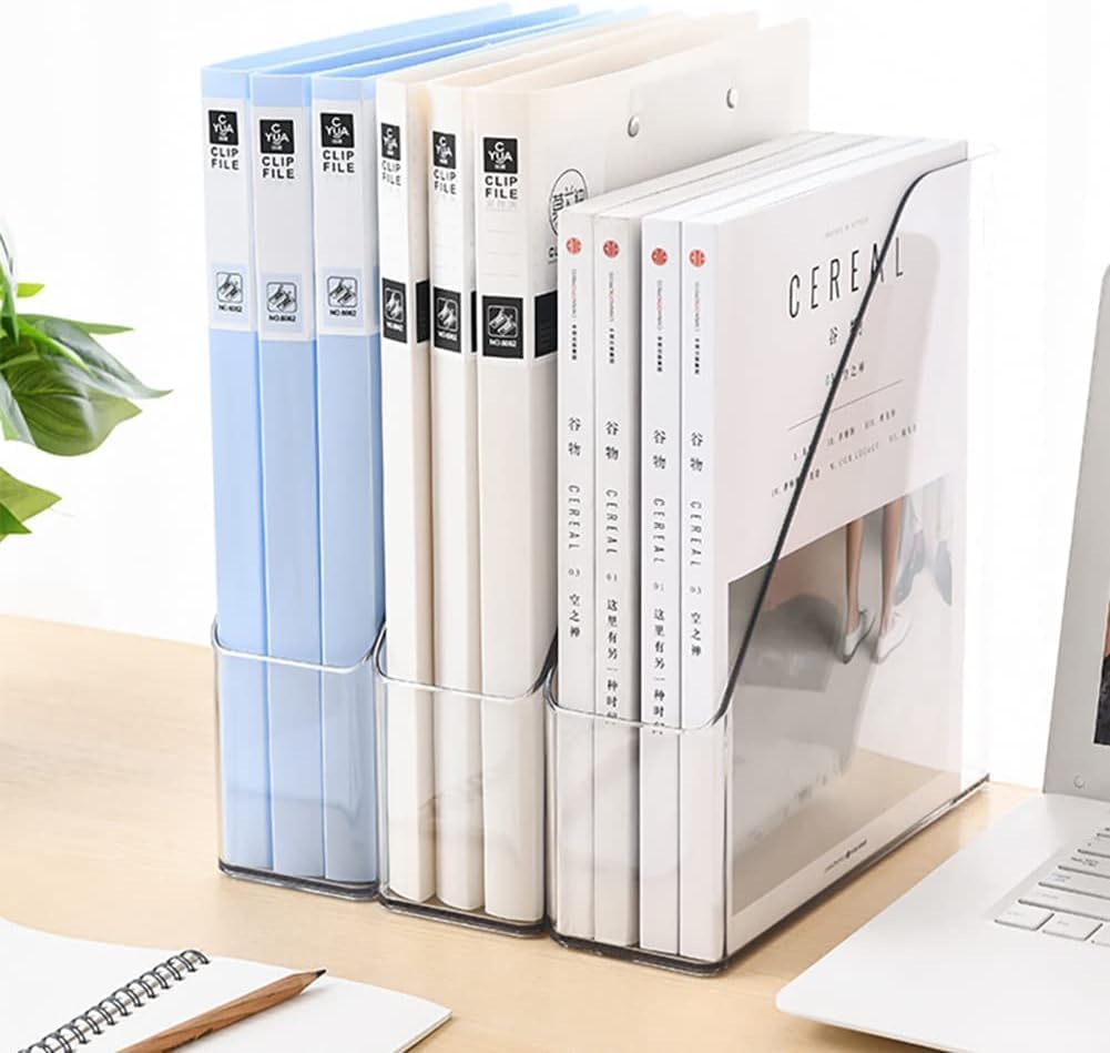 Magazine Holder, Clear Plastic Vertical File Magazine Organizer, Desktop File Magazine Book Storage Shelf for Office