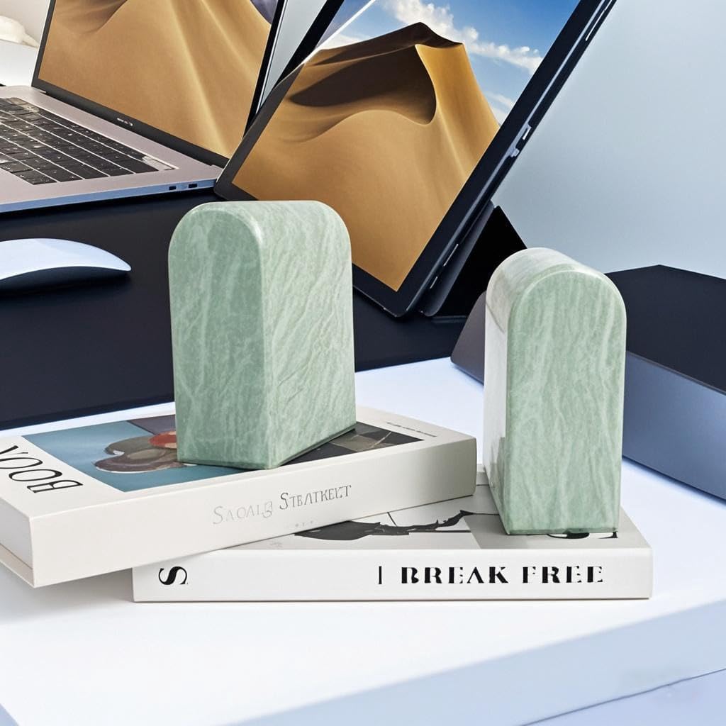 Marble Bookends / Stone Bookends Decorative / 2.5 x 4.7 x 5.7 / Light Green