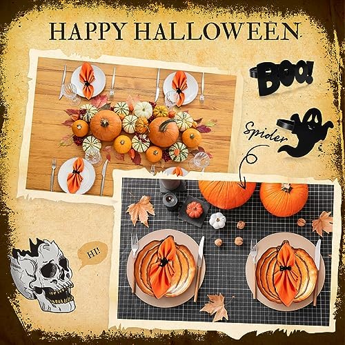 Bokon 8 Pack Halloween Napkin Ring Set, Ghost, Orange