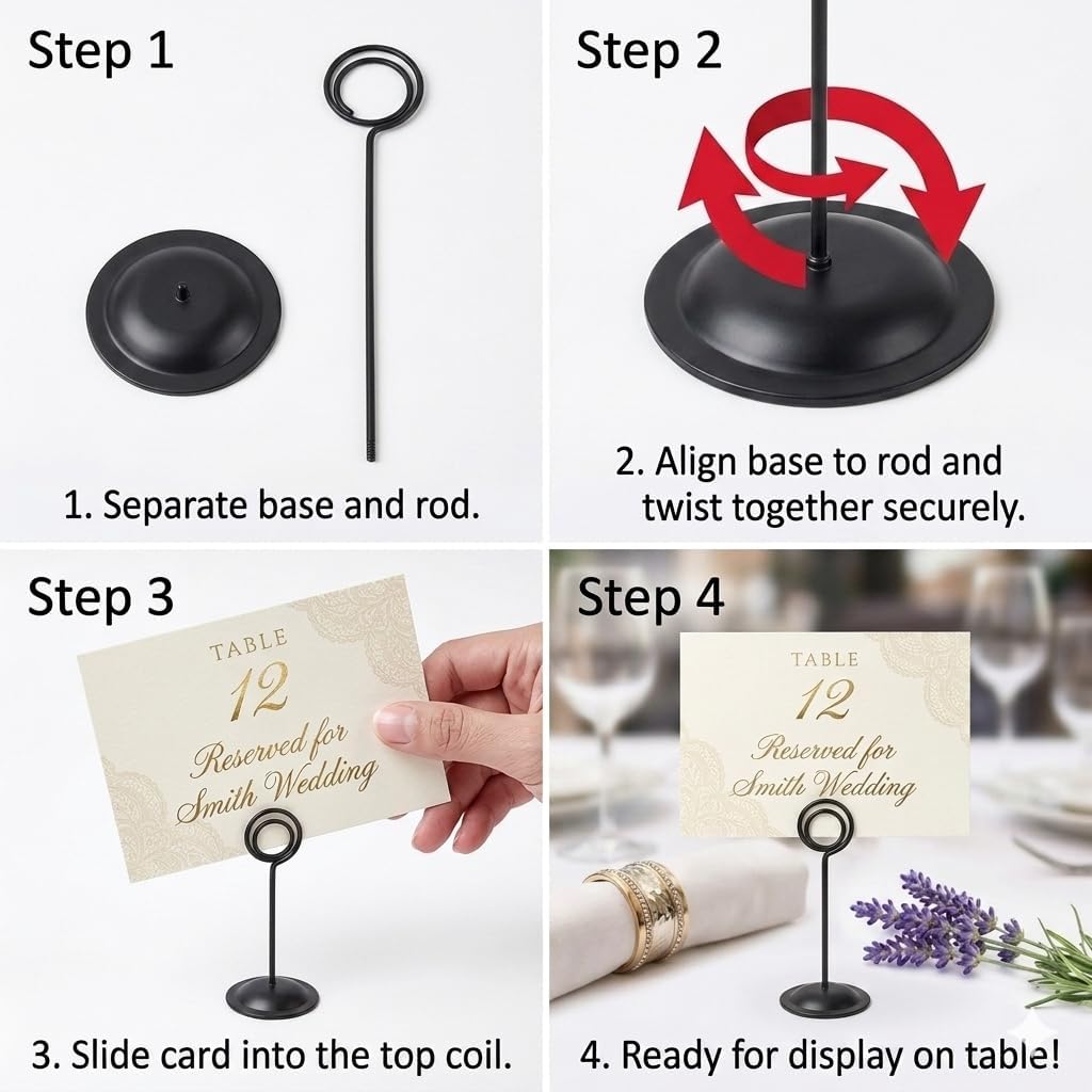 HOHIYA 12 Pack Black Table Number Holders 12" Wedding Place Card Stands | Stable metal stands display table numbers