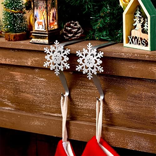 Peryiter 12 Pcs Snowflake Stocking Holders Metal Hooks for Mantle,Silver