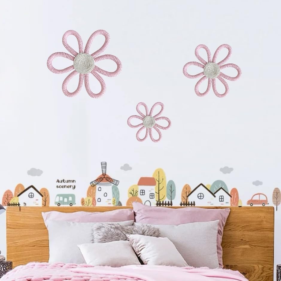 Boho Wall Decor Daisy Flower Wall Hanging Pendant Wall Art Sign / Floral / Pink / Set of 3