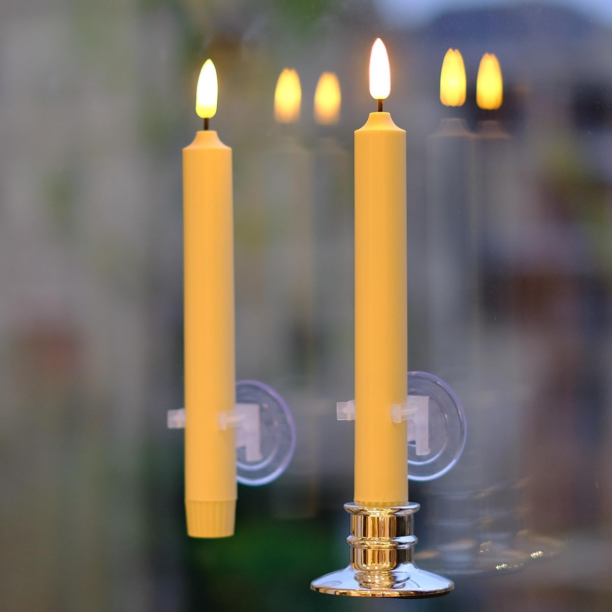 10 Pack Window Candles + 20 AA Batteries(Include, Run More Than 400 Hours) + Silver Candleholders + Suction Cups, 8''
