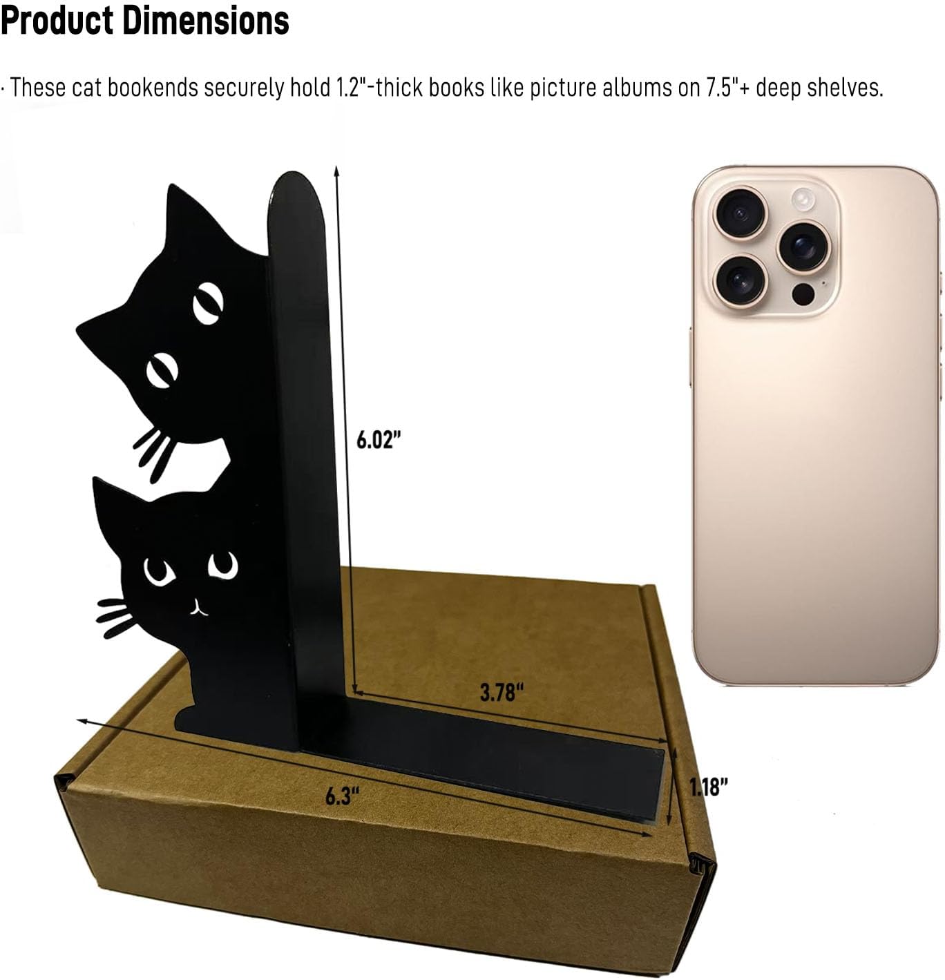Metal Cat Bookends Small Heavy Duty Decorative Bookends