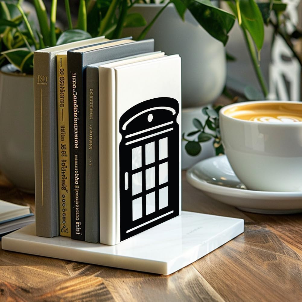 Metal Bookends / Modern Decorative Heavy Duty Study Book Support Stoppers / Telephone Booth