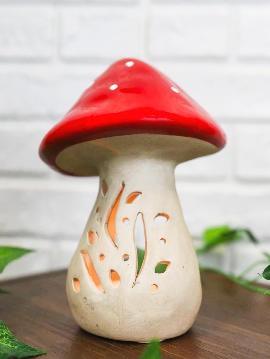 Whimsical Cottage Wicca Witchcraft Magic Toadstool Mushroom Ceramic Votive Tea / Red / Set of 2