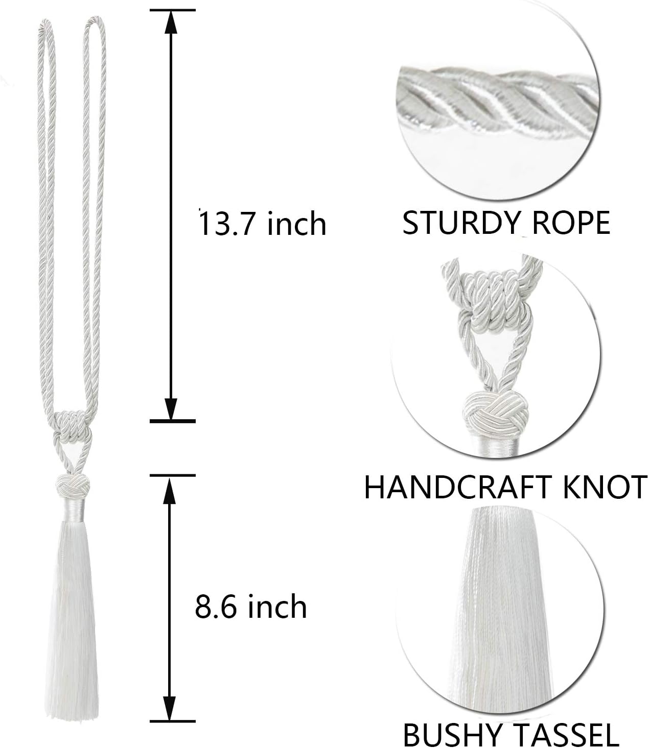 BEL AVENIR 4 Pack Curtain Tiebacks Hand-Woven Tassels Holdbacks | White, Elegant, Home Decorative Tassels Ties for