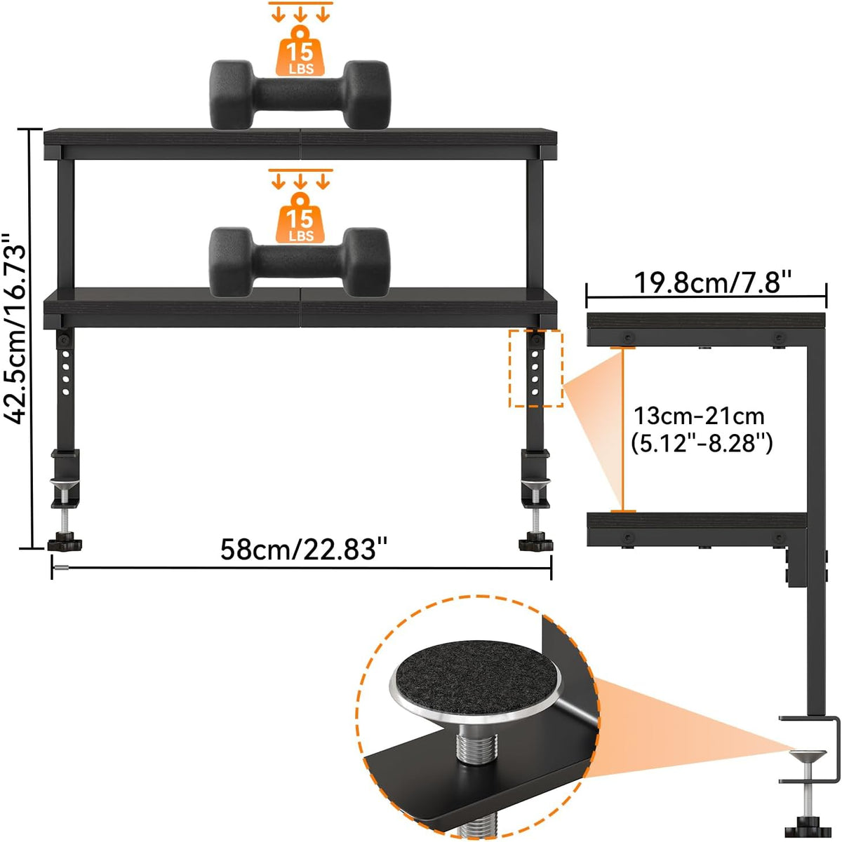 IBUYKE Clamp on Desk Shelf, 22.8” Large Desk Extender Shelves UTMZ010B | Tool-Free, Flexible Repositioning,Adjustable