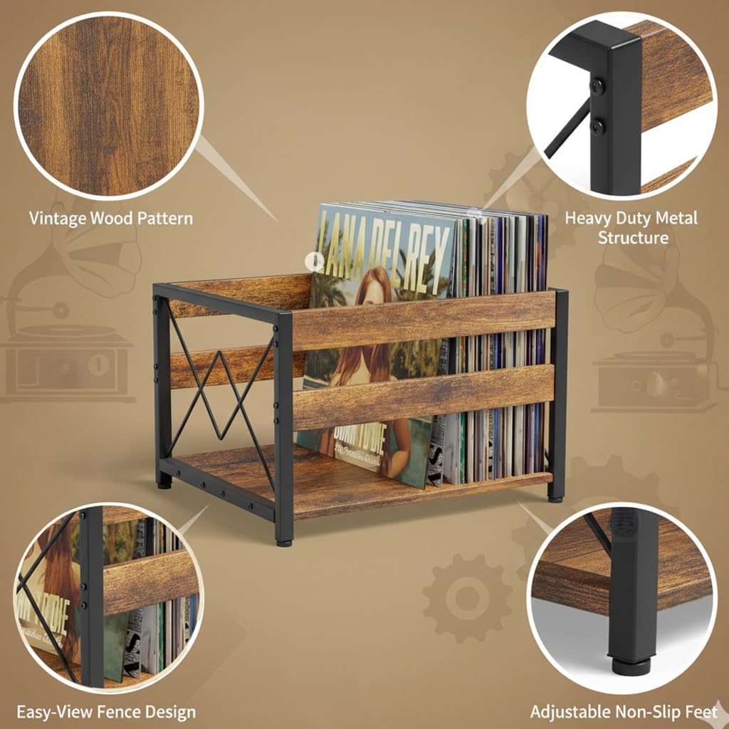 Y&M 2 Packs Vinyl Record Storage Crate, Wooden Storage Box, Classic Cube CD Albums Shelf Holder Organizer, Holds Up to