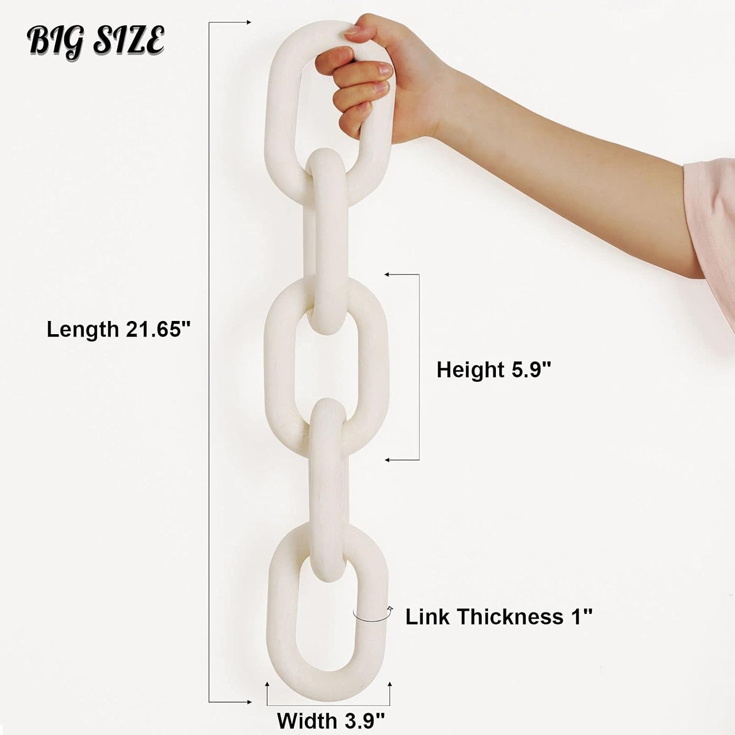 White Wood Chain Link Decor / White-5 / 22"D x 3.9"W