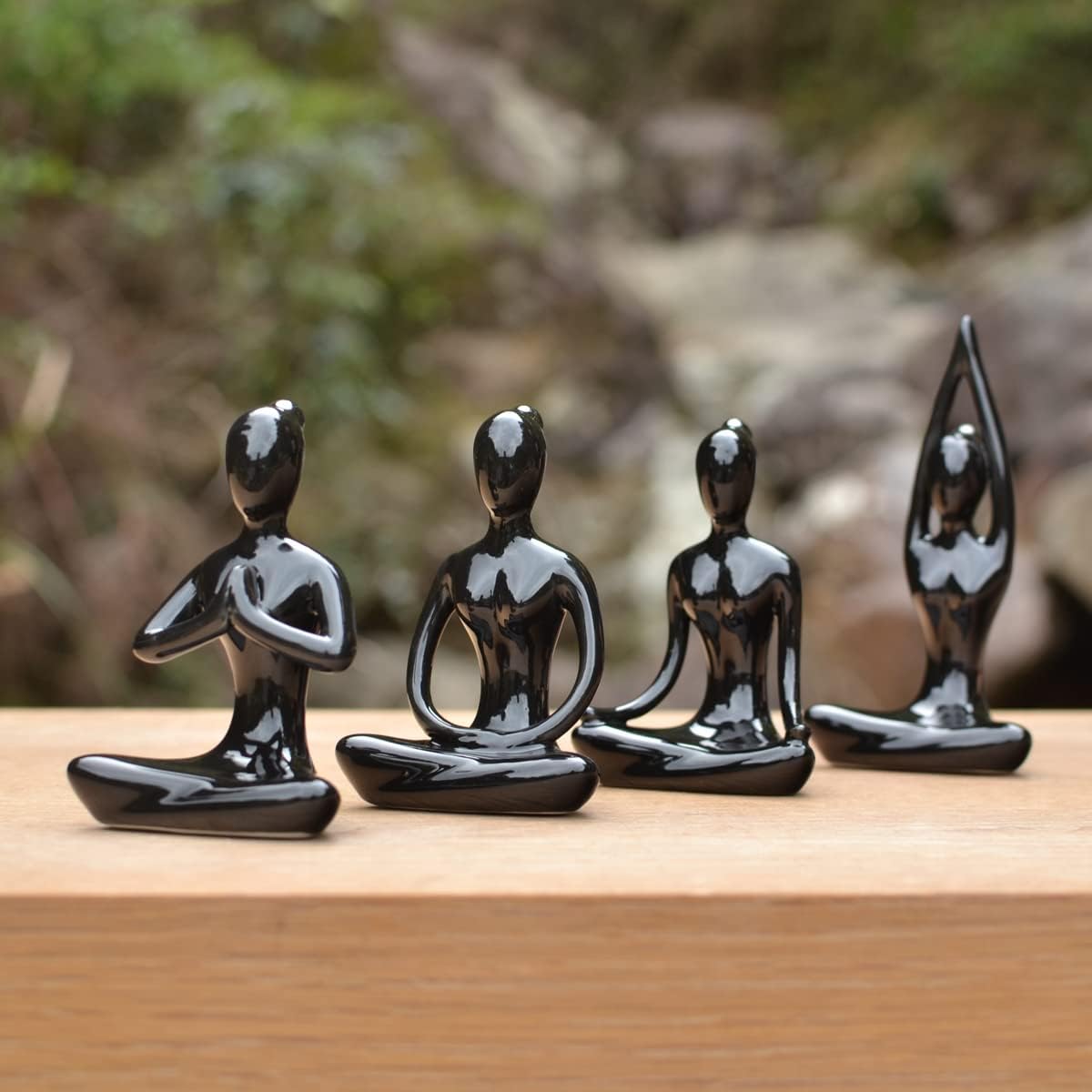 Lot of 4 Meditation Yoga Pose Statue Figurine Ceramic Yoga Figure Set Decor / Black