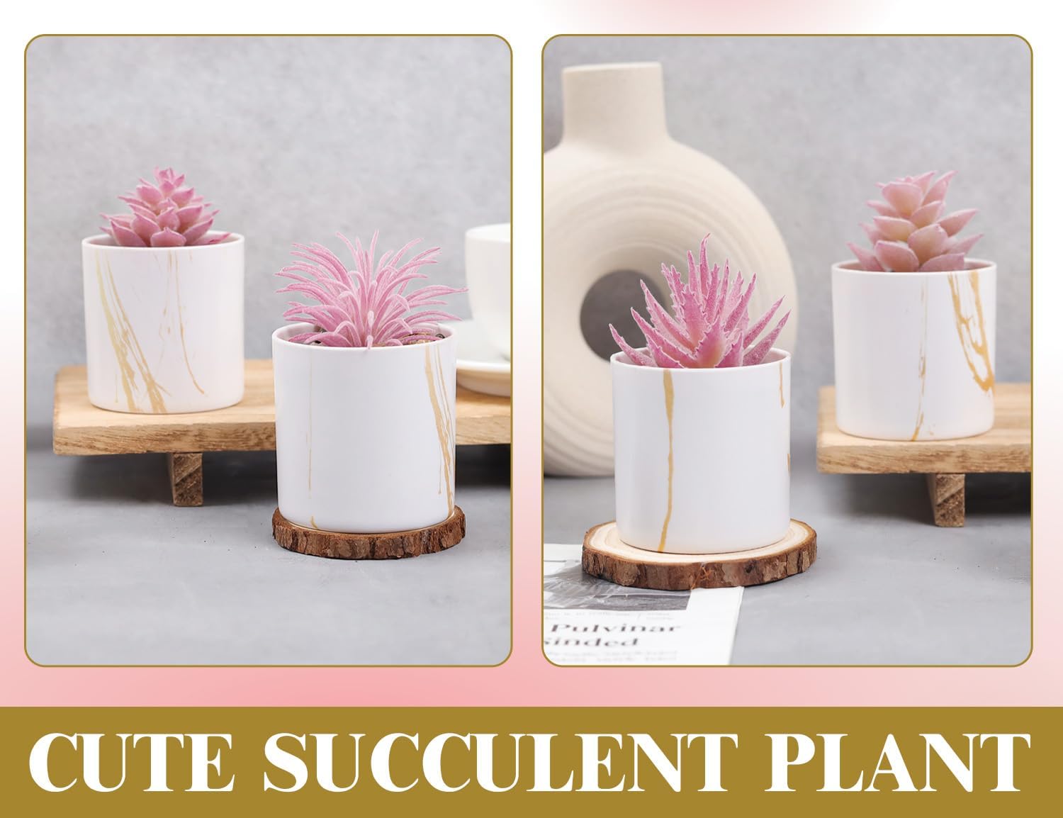 4 Packs Fake Succulents Plants Artificial Indoor / Pink / Set of 4