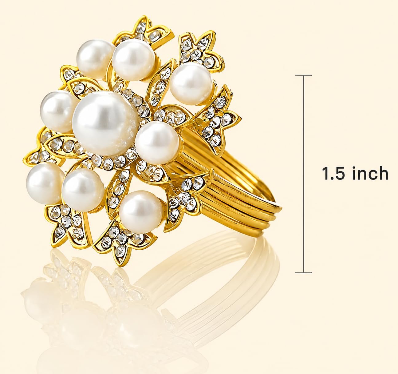 Set of 12 Gold Napkin Rings with Pearl Design, Festive, Table Decor Setting for Holiday, Wedding, Birthday, Kitchen
