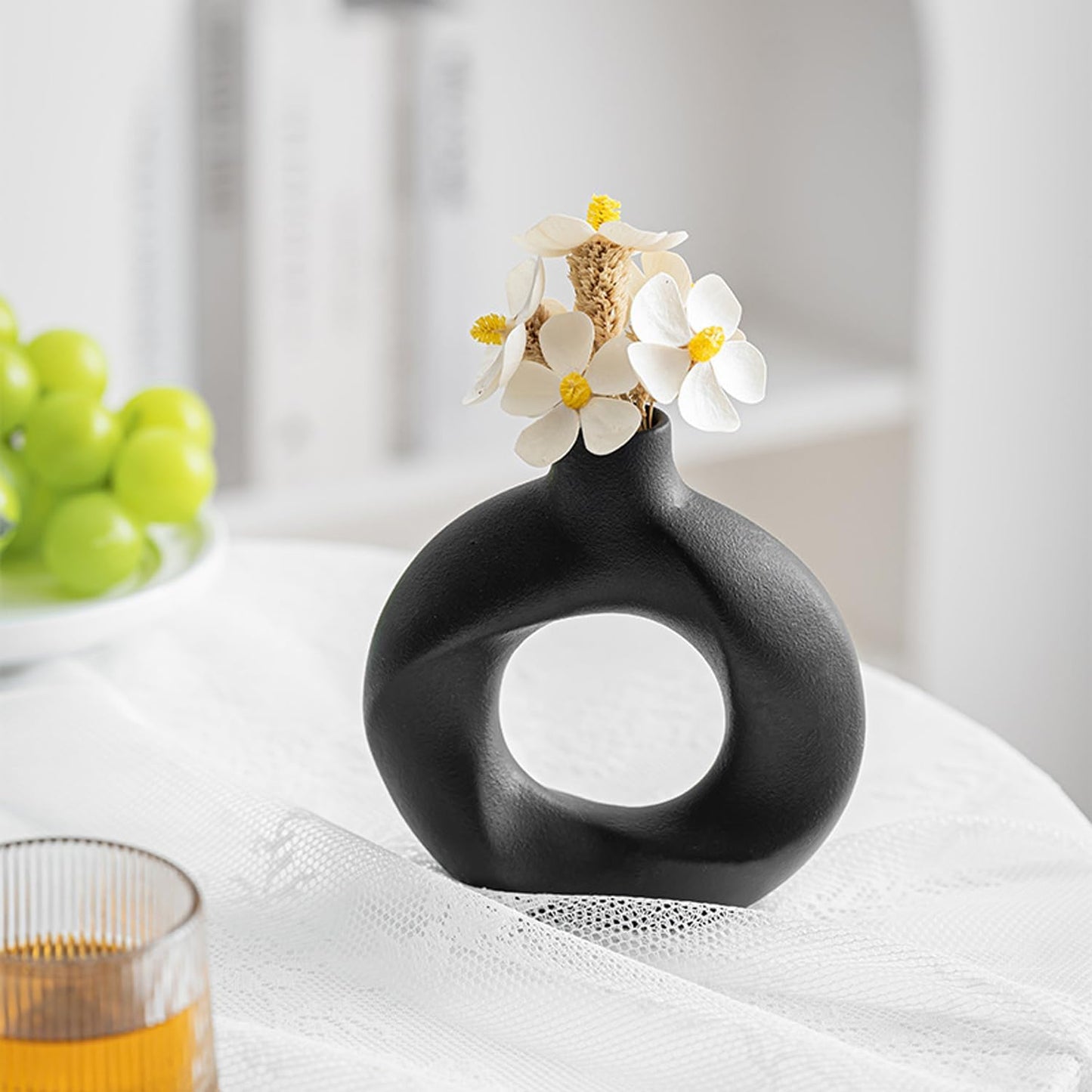 Donut Ceramic Vase / Black / Set of 2