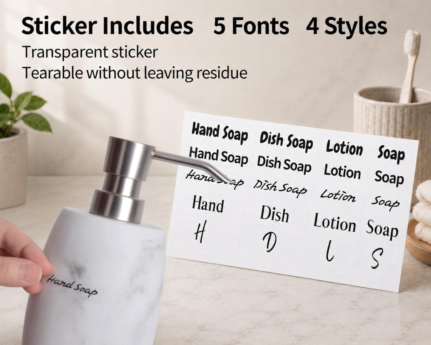 Clasin Home Resin Soap Dispenser Set 2, Refillable Hand Soap Dispenser with White Marble Look and Metallic Pump